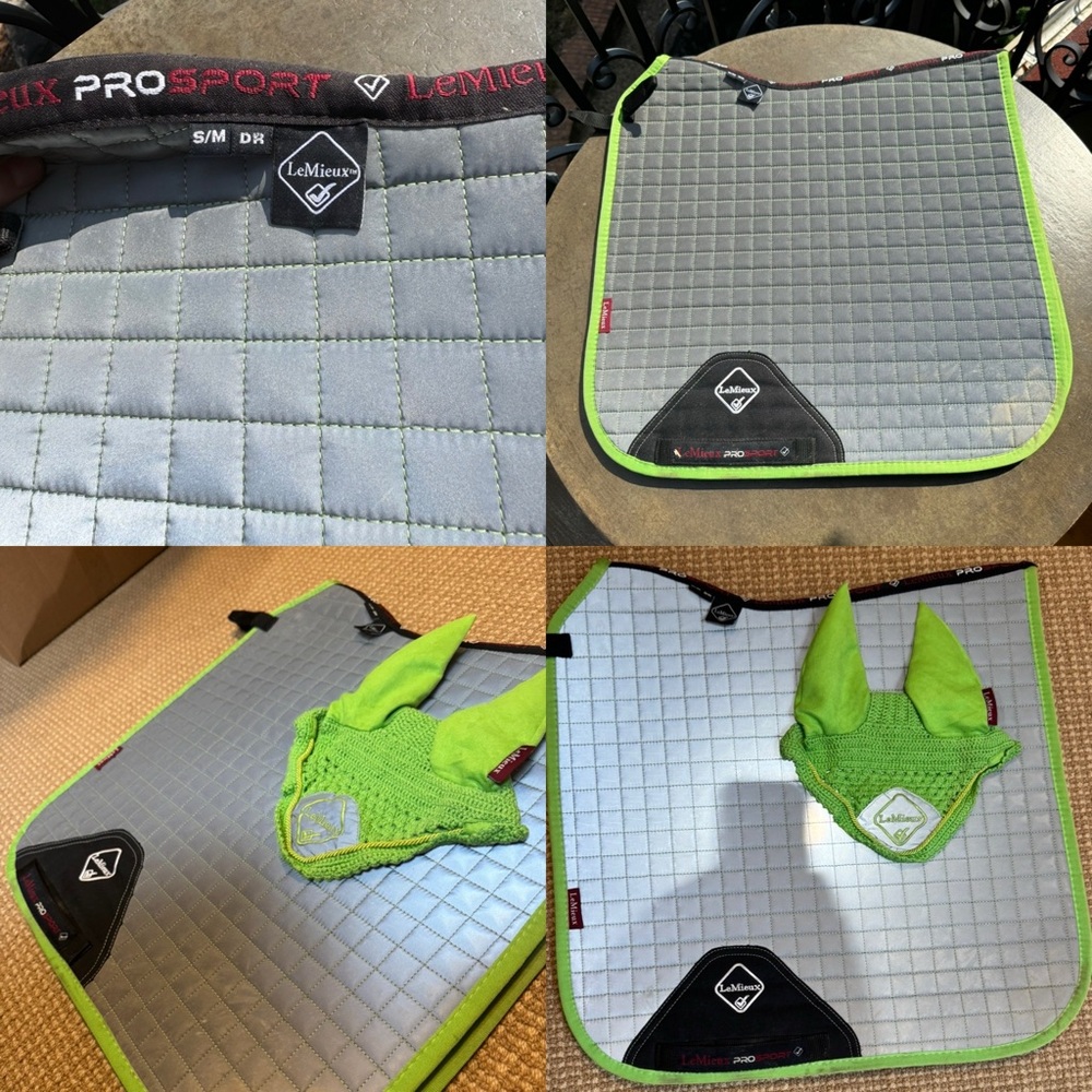 Le Mieux Lime Hi Vis Reflective Dressage Pad & Fly Veil Set - Small/Medium (cob)